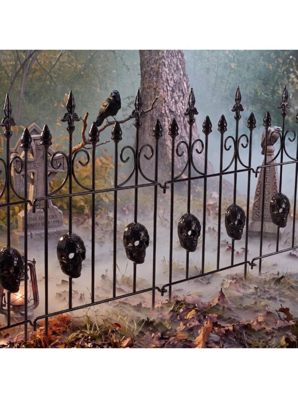 6 Pack Gothic Skull Garden Fence - Spooky Halloween Outdoor Decor, Metal Lawn